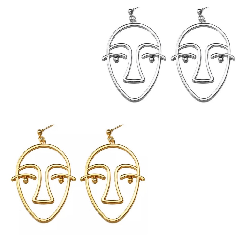 Gold, Silver, and Rose Gold Abstract Faces Earrings